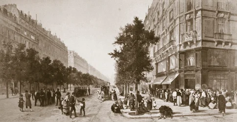 Kolejka przed sklepem spożywczym, oblężenie Paryża, wojna francusko-pruska, 1870-1871