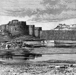 Wały miasta i cytadeli, Golconda, Indie, 1895