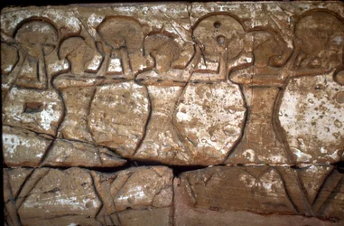 Relief żołnierzy, świątynia Ramzesa III, Medinet Habu, Luksor, Egipt, ok. XII w. p.n.e.
