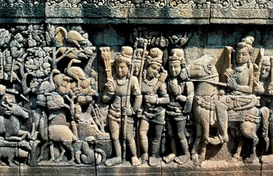 Płaskorzeźba przedstawiająca scenę z sutry, Barabudur, Java, c750-850