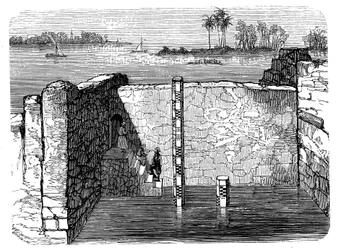 Pozostałości nilometru, starożytnego urządzenia do pomiaru rocznego wylewu Nilu, ok. 1885 r.