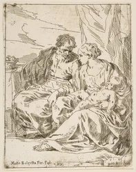 Odpocznij w locie do Egiptu, Maryja trzymająca Dzieciątko Chrystusa, podczas gdy św. 1637-1639 lub później.