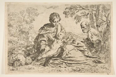 Odpocznij w locie do Egiptu, Maryja trzymająca Dzieciątko Chrystusa ze św. Józefem ..., ok. 1640 lub później.