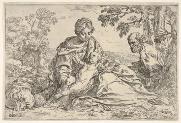 Odpocznij w locie do Egiptu, Maryja trzymająca Dzieciątko Chrystus ze św. Józefem..., ok. godz. 1640 lub później.