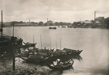 Młyny ryżowe na potoku Poozoondoung, Rangun, 1900.