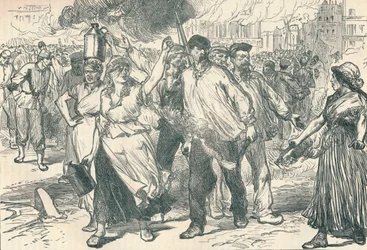 Buntownicy i benzyniarze podpalający budynki publiczne w Paryżu podczas Komuny Paryskiej, 1871 1906