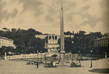 Roma - Obelisk, fontanny i plac Popolo. - Tarasy parku publicznego Pincio, 1910