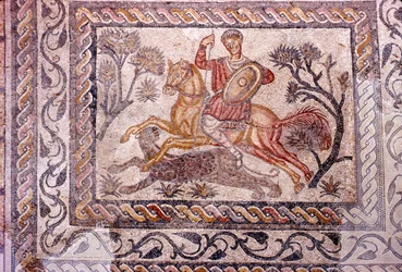 Rzymska mozaika przedstawiająca Jeźdźca polującego na lamparta, Merida, Hiszpania, II-III w.