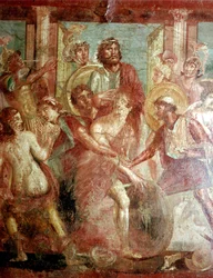 Rzymskie malowidło ścienne przedstawiające Achillesa ukrywającego się w Scyros, Dom Dioscuri, Pompeje