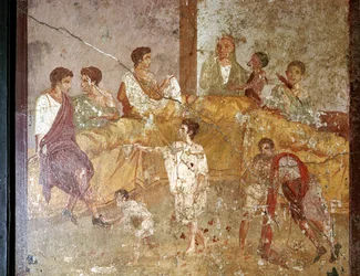 Rzymskie malowidło ścienne przedstawiające przyjęcie, Pompeje, Włochy