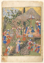 Królewskie przyjęcie w pejzażu, prawe folio z dwustronicowej okładki..., 1444.