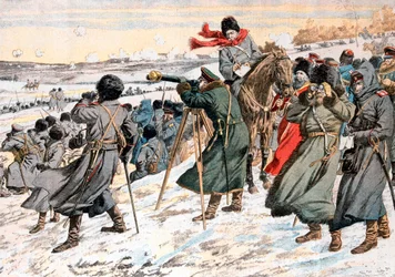 Rosyjski generał Kouropatkine wydający rozkaz odwrotu, wojna rosyjsko-japońska, 1904