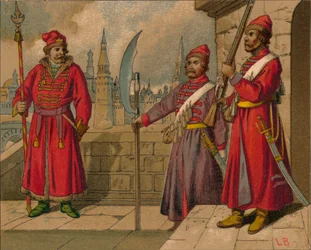 Rosyjscy Strelitzi i gwardia turecka z XVII wieku - oficer, szeregowcy, ok. XIX w.