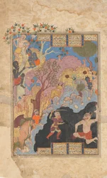 Rustam zabija Białą Div, Folio z Księgi Królów Shahnama, 1560-80.