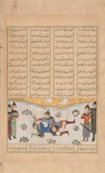 Rustam mocuje się z Puladvandem, Folio z Shahnama, XV wiek.