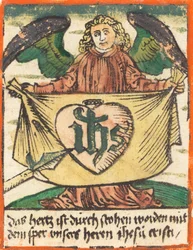 Święty Monogram w Najświętszym Sercu na suknie trzymanej przez Anioła, ok. 1930 r. 1480.