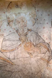 Saint-Claude, Jura, Francja, 31.08.2015 - Muzeum Opactwa St Claude. Chrystus w chwale. Obraz. XV wiek.