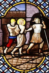 Katedra Saint-Corentin (Saint Corentin), witraż w Quimper: aresztowany św. Jan Chrzciciel, Quimper, Francja