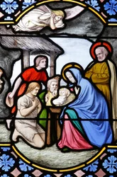 Katedra Saint-Corentin (Saint Corentin), Quimper Witraże: adoracja pasterzy, Quimper, Francja