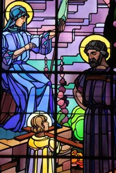 Kościół św. Józefa de Chedde. Witraż Świętej Rodziny, Raphael Lardeur., Chedde France