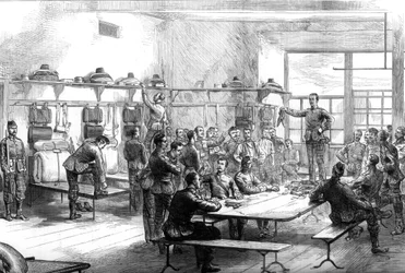 Wyprzedaż zestawu dezerterów w koszarach, 1875 r.