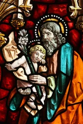 Kościół San Jeronimo. Witraż. Józef i Jezus., Madryt Hiszpania