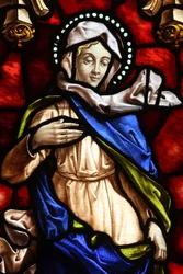 Kościół San Jeronimo. Witraż. Dziewica Maryja Madryt Hiszpania
