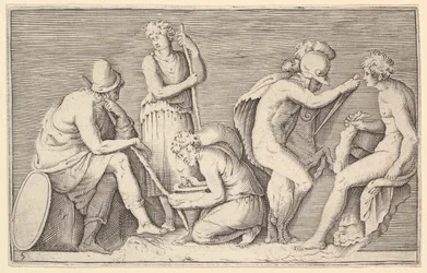Scena Ofiary z Wojownikiem Zabijającym Barana i Cztery Inne Figury, wydana 1599-1622.
