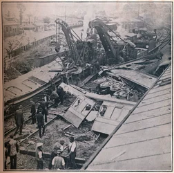 Scena strasznej katastrofy kolejowej w Salisbury, 1906