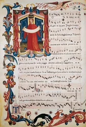 Partytura z iluminacją w Kodeksie Squarcialupiego, ok. 1410-1415