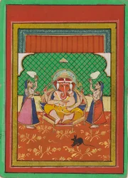 Siedzący Ganesha z opiekunami, początek XX wieku