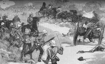 Druga bitwa pod Kassassin 9 września: zdobycie dwóch dział Kruppa przez Royal Marines, c1882