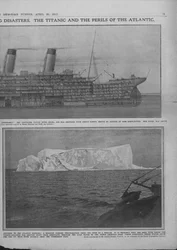 Schemat przekrojowy Titanica i góry lodowej, 20 kwietnia 1912.