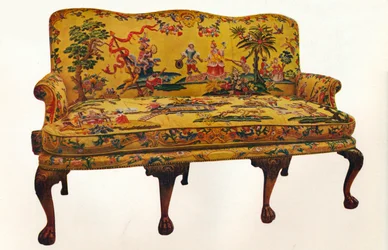Sofa pokryta historycznym haftem Chinoiserie, ok. 1710
