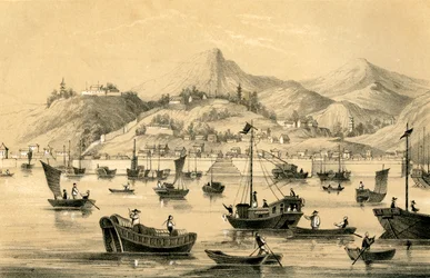 Szanghaj, jeden z pięciu portów otwartych późnym traktatem dla handlu brytyjskiego, 1847