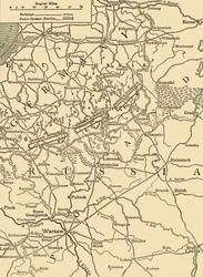 Mapa szkicowa ilustrująca niemiecki atak na północ od Warszawy w lutym 1915 r. ok. 1920 r.