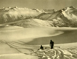 Narciarstwo na płaskowyżu Gerlos, Austria, ok. 1935.
