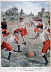 Żołnierze armii francuskiej grający w piłkę nożną, 1902