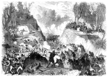 Wojska hiszpańskie walczące z ludem Santo Domingo, na przełęczy Monte Christi, 1864