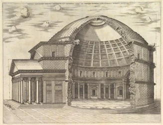Speculum Romanae Magnificentiae: Panteon, oderwany, aby pokazać wnętrze, 1553.