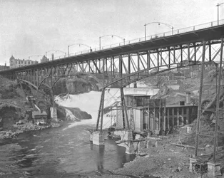 Wodospad Spokane, Waszyngton, USA, ok. 1900.