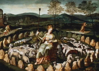 Św. Genevieve gardant ses moutons Św