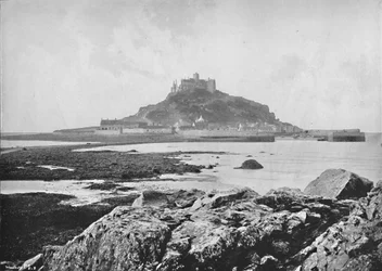 Góra św. Michała — ze skał w pobliżu Marazion, 1895 r.