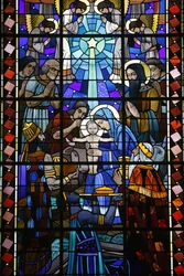Witraże w kościele katolickim Notre Dame du Rosaire: Szopka, Saint-Ouen, Francja