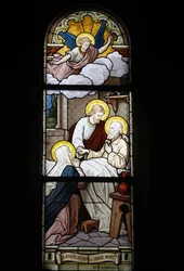 Witraże w kościele katolickim Notre Dame du Rosaire: Święty Józef, patron śmierci, Saint-Ouen, Francja