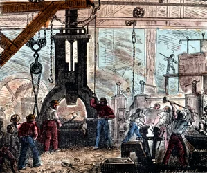 Młot parowy używany w hucie, Francja, 1867