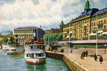 Parowiec na nabrzeżu przy Grand Hotelu, Sztokholm, ok. 1928 r.
