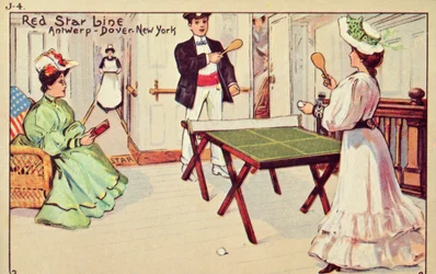 Tenis stołowy na pokładzie statku pasażerskiego Red Star Line, 1907.
