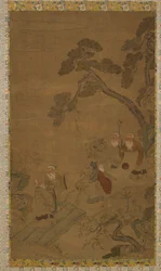 Gobelin: pięciu mędrców w ogrodzie pod sosnami, od dynastii Ming do dynastii Qing, 1368-1911.