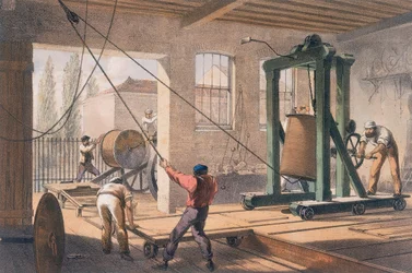 Drut telegraficzny w zakładach w Greenwich, c1865